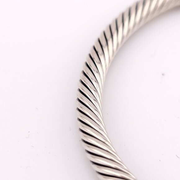 DAVID YURMAN Sterling Silver 4mm Classic Cable X Diamonds Bangle Bracelet LARGE - Picture 8 of 11